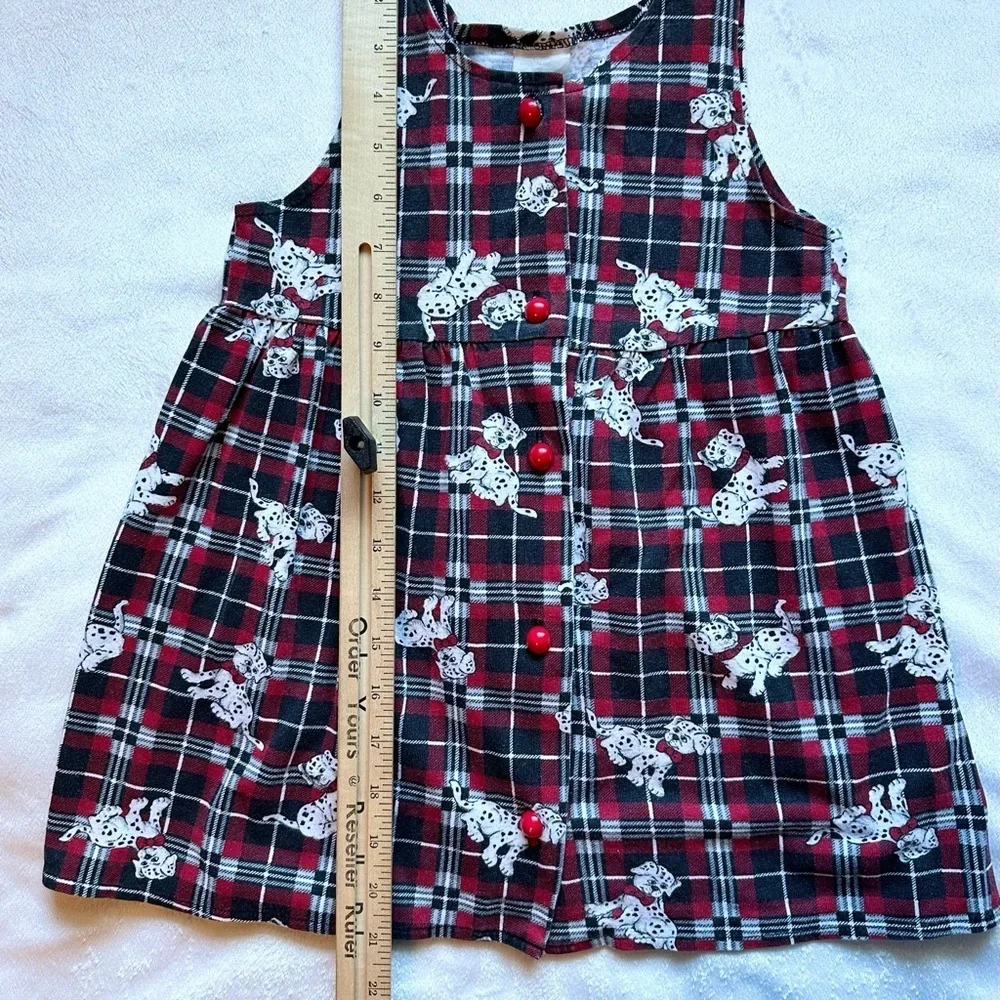 Unbranded Vintage Girls Plaid Tank Dress 6X Dalmatian Dog Red Black Wht Holiday